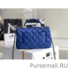 Best Grained Calfskin Mini Flap Bag with Top Handle AS2431 Blue
