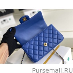 Best Grained Calfskin Mini Flap Bag with Top Handle AS2431 Blue