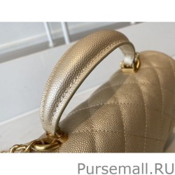 High Quality Grained Calfskin Mini Flap Bag with Top Handle AS2431 Gold