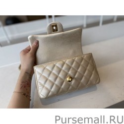 High Quality Grained Calfskin Mini Flap Bag with Top Handle AS2431 Gold