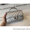 Perfect Grained Calfskin Mini Flap Bag with Top Handle AS2431 Silver