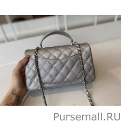 Perfect Grained Calfskin Mini Flap Bag with Top Handle AS2431 Silver