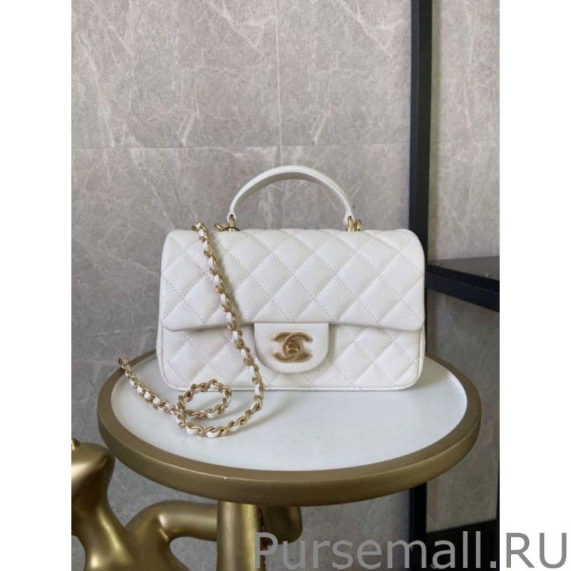 Wholesale Grained Calfskin Mini Flap Bag with Top Handle AS2431 White