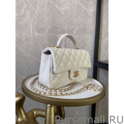 Wholesale Grained Calfskin Mini Flap Bag with Top Handle AS2431 White