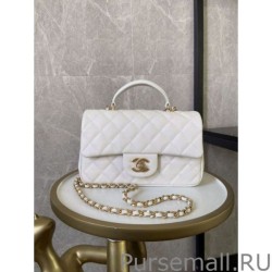 Wholesale Grained Calfskin Mini Flap Bag with Top Handle AS2431 White