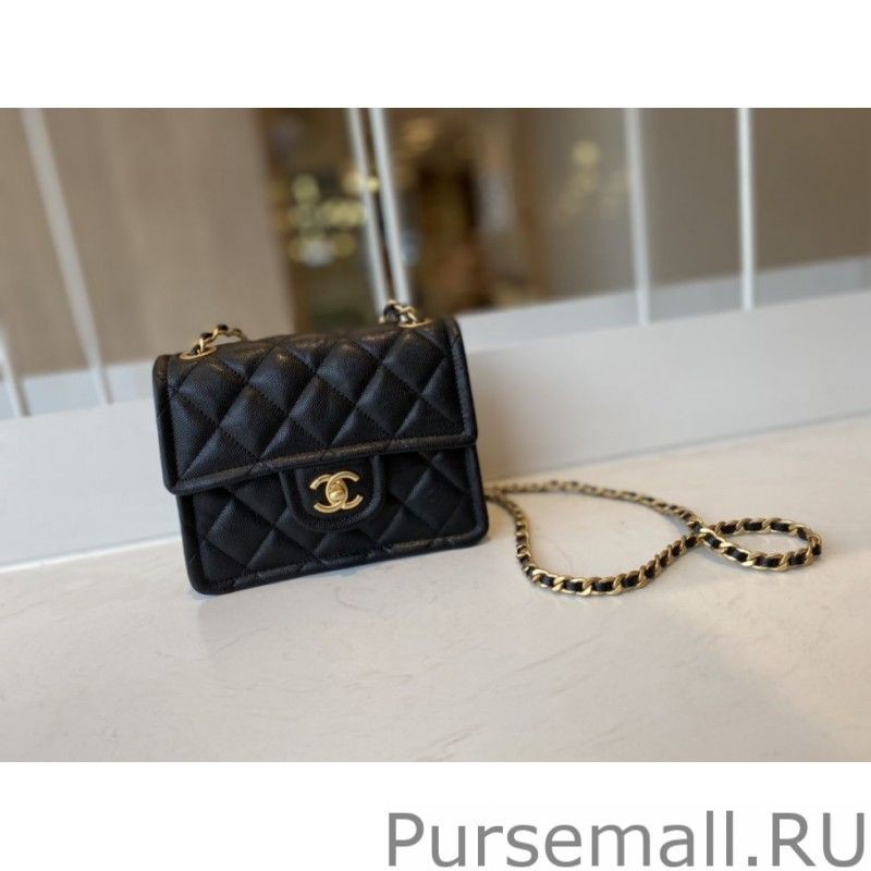 Inspired Grained Calfskin Mini Square Flap Bag AS2356 Black