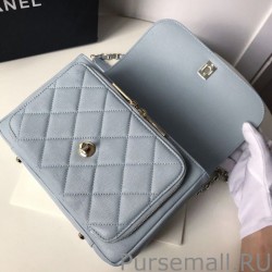 Fashion Grained Flat Quilted Flap Bag Light Blue