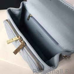 Fashion Grained Flat Quilted Flap Bag Light Blue