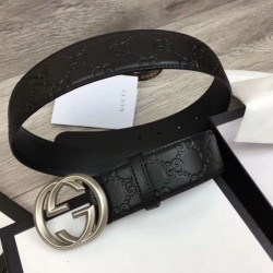 High Quality Signature Men Belt With G Buckle Black 411924 Silver Hardware