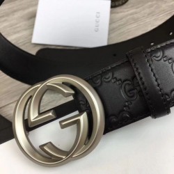 High Quality Signature Men Belt With G Buckle Black 411924 Silver Hardware