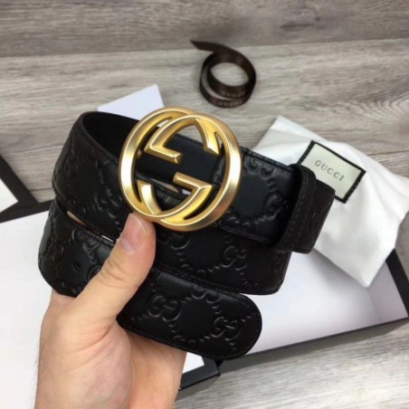 High Signature Men Belt With G Buckle Black 411924 Gold Hardware