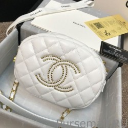 Top Quality Lambskin Studded Logo Camera Case AS1511 White