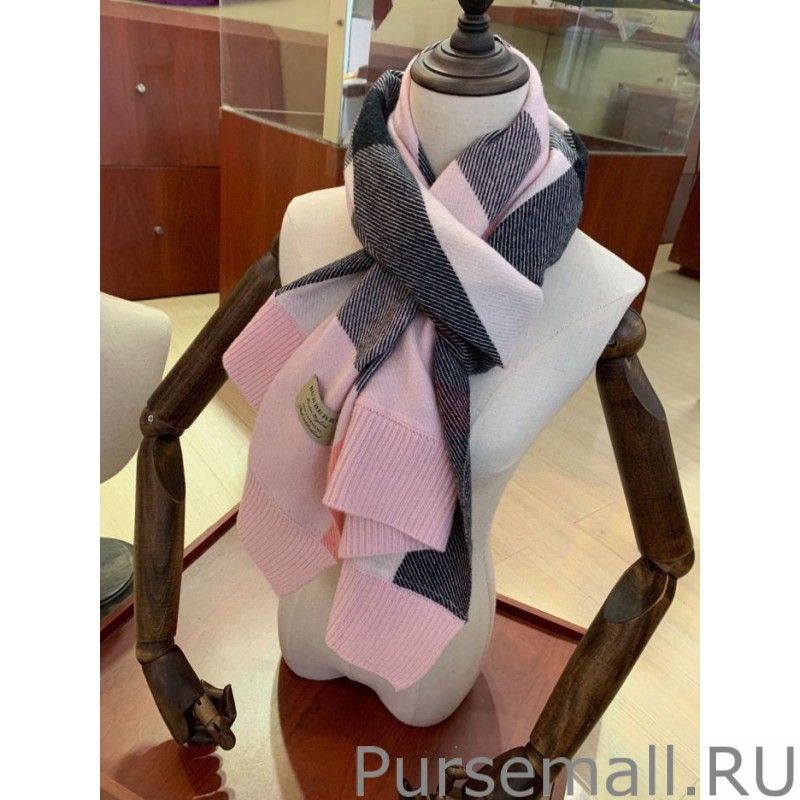 Knockoff Burberry classic large Check cashmere Shawl 60 x 180 Pink