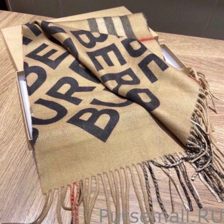 Top Burberry Double-sided Letter Logo Check Cashmere Wool Shawl 30 x 180 Brown