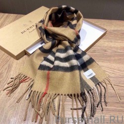 Top Burberry Double-sided Letter Logo Check Cashmere Wool Shawl 30 x 180 Brown
