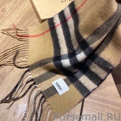 Top Burberry Double-sided Letter Logo Check Cashmere Wool Shawl 30 x 180 Brown