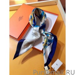 Luxury Hermes Leap over Cavalcado Silk Square Scarf 90cm Blue