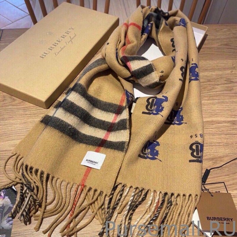 Wholesale Burberry Double-sided Letter Logo Check Cashmere Wool Shawl 30 x 180 Brown