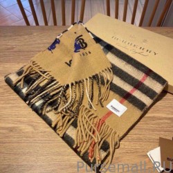 Wholesale Burberry Double-sided Letter Logo Check Cashmere Wool Shawl 30 x 180 Brown