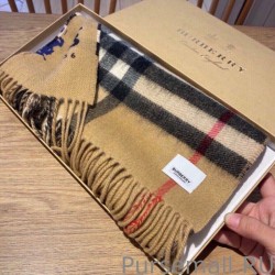 Wholesale Burberry Double-sided Letter Logo Check Cashmere Wool Shawl 30 x 180 Brown