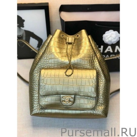 Replicas Large Croc Embossed Backpack AS0800 Gold