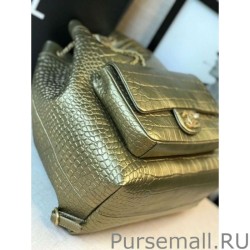 Replicas Large Croc Embossed Backpack AS0800 Gold