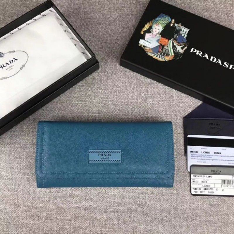 AAA+ Prada Glacé Calf leather flap Wallet Blue