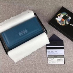 AAA+ Prada Glacé Calf leather flap Wallet Blue