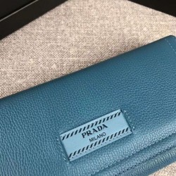 AAA+ Prada Glacé Calf leather flap Wallet Blue