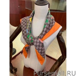 Replica floral elements and old flower GG scarf 90 x 90 Orange