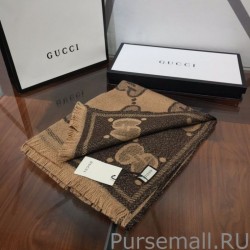 Top Quality GG Lurex jacquard logo cashmere scarf Brown