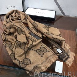 Top Quality GG Lurex jacquard logo cashmere scarf Brown
