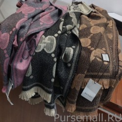 Top Quality GG Lurex jacquard logo cashmere scarf Brown