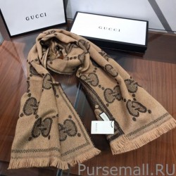 Top Quality GG Lurex jacquard logo cashmere scarf Brown