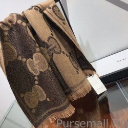 Top Quality GG Lurex jacquard logo cashmere scarf Brown