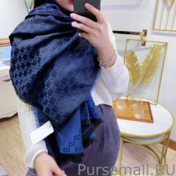 Knockoff Wool GG jacquard Double-sided square Scarf Blue