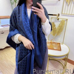 Knockoff Wool GG jacquard Double-sided square Scarf Blue