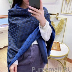 Knockoff Wool GG jacquard Double-sided square Scarf Blue