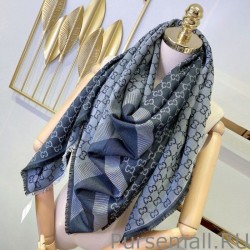 Top Quality Wool GG jacquard Double-sided square Scarf Blue