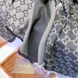 Top Quality Wool GG jacquard Double-sided square Scarf Blue