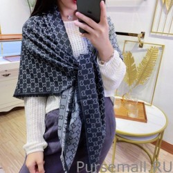 Top Quality Wool GG jacquard Double-sided square Scarf Blue