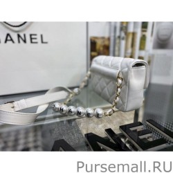 Knockoff Logo Pearl Chain Bag AS1610 White