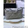 UK Medium 19 Denim Fabric Tweed Flap Bag AS1160 Gray