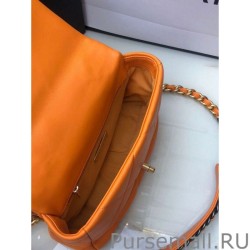 Best Medium 19 Denim Fabric Tweed Flap Bag AS1160 Orange