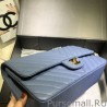 High Quality Medium Chevron Grain Embossed Calfskin Bag A01112 Blue