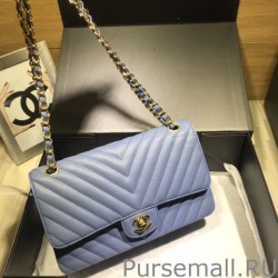 High Quality Medium Chevron Grain Embossed Calfskin Bag A01112 Blue