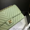 Perfect Medium Chevron Grain Embossed Calfskin Bag A01112 Light Green