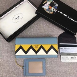 Best Prada Saffiano leather flap wallet decorated with multicolored Greek key motif Yellow