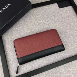 Designer Prada Saffiano leather Zip Around Wallet Wine Red / Black