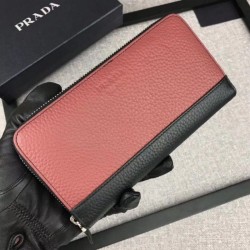 Designer Prada Saffiano leather Zip Around Wallet Wine Red / Black